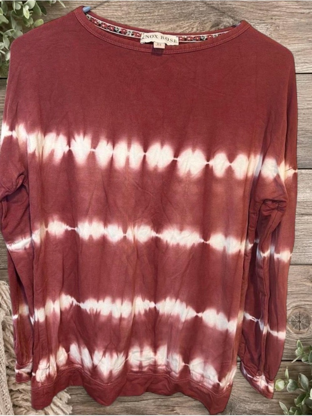 Knox Rose Women's Long Sleeve Tie-Dye Tee - Rust & White